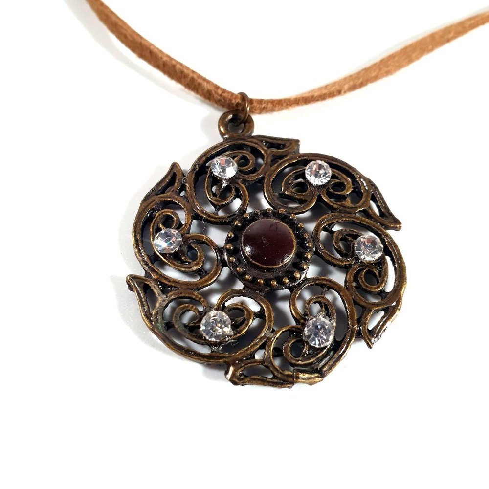 Necklace Womens Jewelry Pendant Rhinestone Suede Cord Costume Charm 14" to 17"